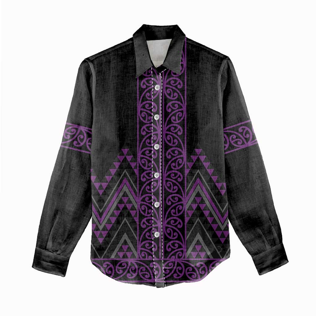 Purple Aotearoa Mangopare Kowhaiwhai and Niho Taniwha Women Casual Shirt Maori New Zealand LT14 - Polynesian Pride