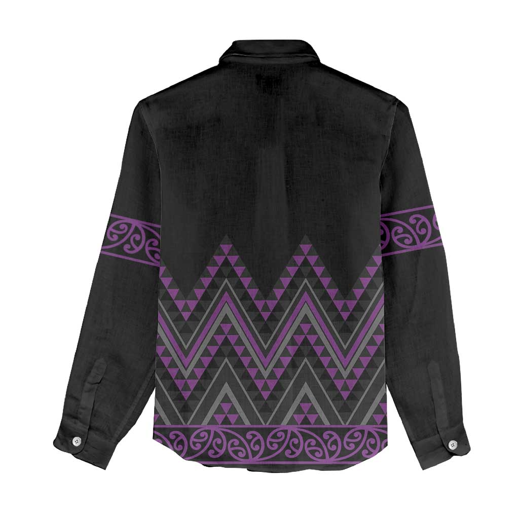 Purple Aotearoa Mangopare Kowhaiwhai and Niho Taniwha Women Casual Shirt Maori New Zealand LT14 - Polynesian Pride