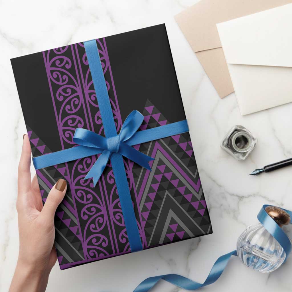 Purple Aotearoa Mangopare Kowhaiwhai and Niho Taniwha Wrapping Paper Maori New Zealand - Polynesian Pride