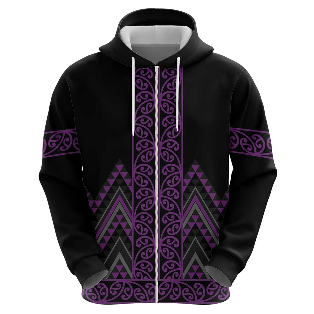 Purple Aotearoa Mangopare Kowhaiwhai and Niho Taniwha Zip Hoodie Maori New Zealand LT14 - Polynesian Pride