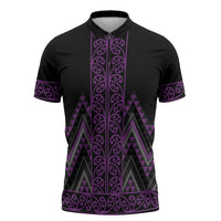 Purple Aotearoa Mangopare Kowhaiwhai Niho Taniwha Zipper Polo Shirt Maori New Zealand LT14 Purple - Polynesian Pride