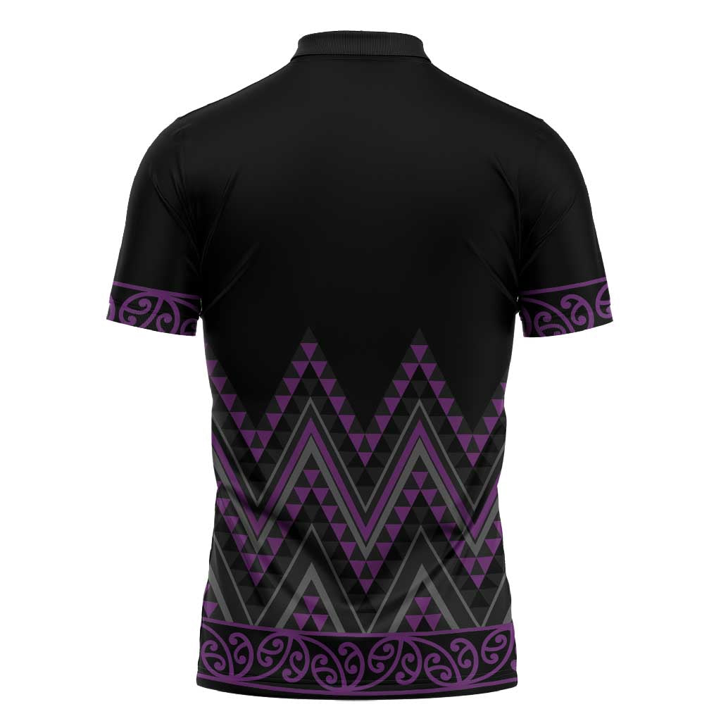 Purple Aotearoa Mangopare Kowhaiwhai Niho Taniwha Zipper Polo Shirt Maori New Zealand LT14 - Polynesian Pride