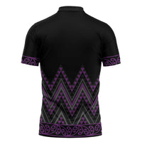 Purple Aotearoa Mangopare Kowhaiwhai Niho Taniwha Zipper Polo Shirt Maori New Zealand LT14 - Polynesian Pride