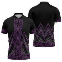 Purple Aotearoa Mangopare Kowhaiwhai Niho Taniwha Zipper Polo Shirt Maori New Zealand LT14 - Polynesian Pride