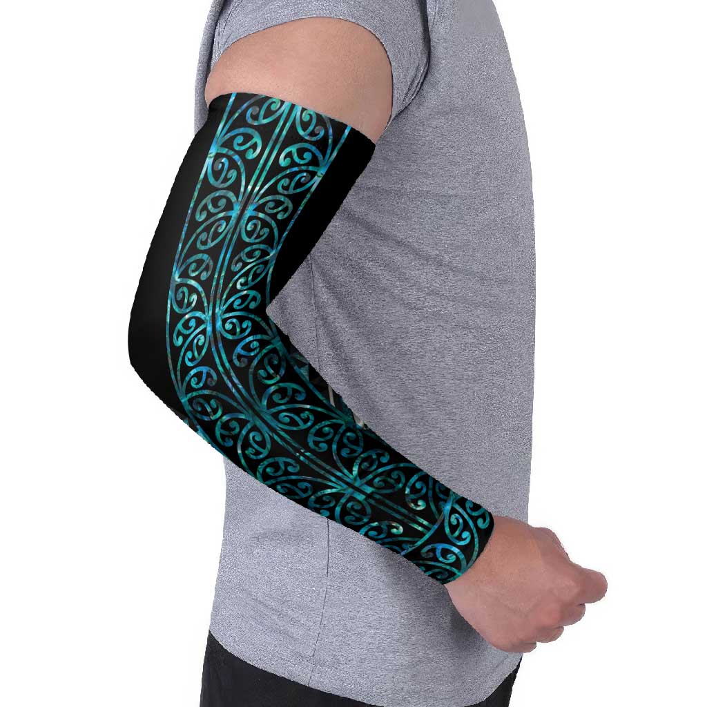 Paua Shell Aotearoa Mangopare Kowhaiwhai Niho Taniwha Arm Sleeves Maori New Zealand - Polynesian Pride