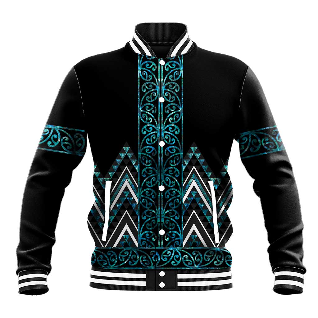 Paua Shell Aotearoa Mangopare Kowhaiwhai and Niho Taniwha Baseball Jacket Maori New Zealand