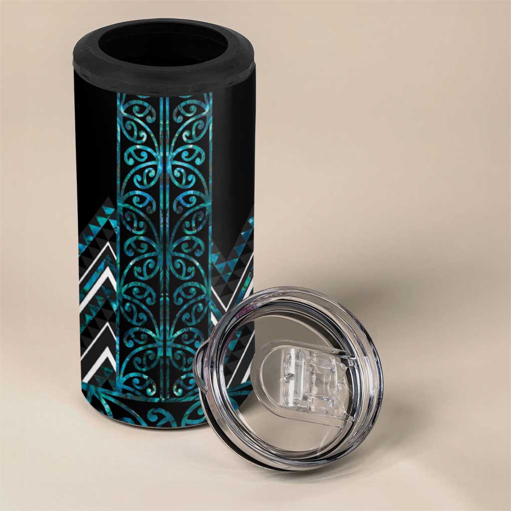 Paua Shell Aotearoa Mangopare Kowhaiwhai and Niho Taniwha 4 in 1 Can Cooler Tumbler Maori New Zealand LT14 - Polynesian Pride