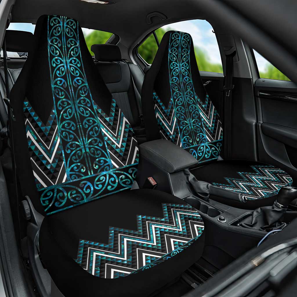 Paua Shell Aotearoa Mangopare Kowhaiwhai and Niho Taniwha Car Seat Cover Maori New Zealand LT14 One Size Turquoise - Polynesian Pride