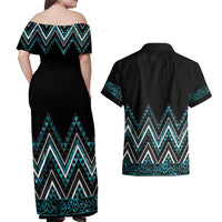 Paua Shell Aotearoa Mangopare Kowhaiwhai and Niho Taniwha Couples Matching Off Shoulder Maxi Dress and Hawaiian Shirt Maori New Zealand LT14 - Polynesian Pride