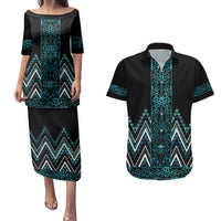 Paua Shell Aotearoa Mangopare Kowhaiwhai and Niho Taniwha Couples Matching Puletasi and Hawaiian Shirt Maori New Zealand LT14 Turquoise - Polynesian Pride
