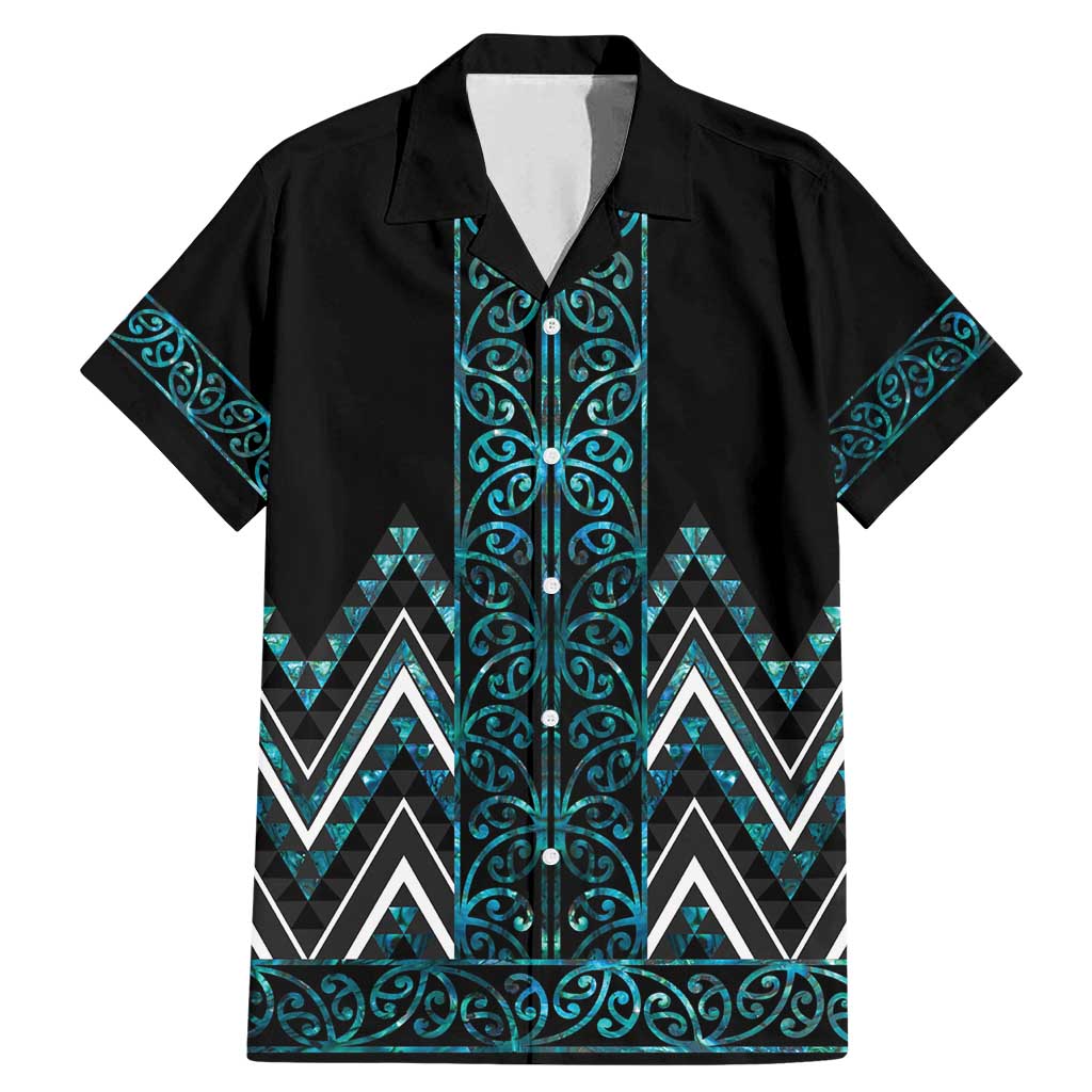 Paua Shell Aotearoa Mangopare Kowhaiwhai and Niho Taniwha Family Matching Mermaid Dress and Hawaiian Shirt Maori New Zealand LT14 Dad's Shirt - Short Sleeve Turquoise - Polynesian Pride