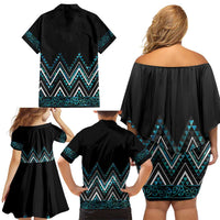 Paua Shell Aotearoa Mangopare Kowhaiwhai and Niho Taniwha Family Matching Off Shoulder Short Dress and Hawaiian Shirt Maori New Zealand LT14 - Polynesian Pride