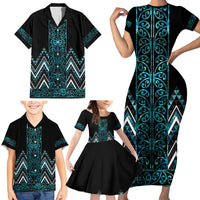 Paua Shell Aotearoa Mangopare Kowhaiwhai and Niho Taniwha Family Matching Short Sleeve Bodycon Dress and Hawaiian Shirt Maori New Zealand LT14 - Polynesian Pride