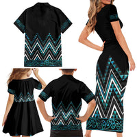 Paua Shell Aotearoa Mangopare Kowhaiwhai and Niho Taniwha Family Matching Short Sleeve Bodycon Dress and Hawaiian Shirt Maori New Zealand LT14 - Polynesian Pride