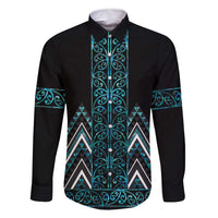 Paua Shell Aotearoa Mangopare Kowhaiwhai and Niho Taniwha Family Matching Tank Maxi Dress and Hawaiian Shirt Maori New Zealand LT14 Dad's Shirt - Long Sleeve Turquoise - Polynesian Pride