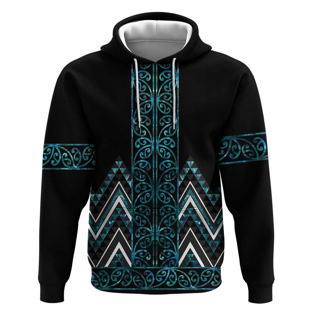 Paua Shell Aotearoa Mangopare Kowhaiwhai and Niho Taniwha Hoodie Maori New Zealand LT14 Pullover Hoodie Turquoise - Polynesian Pride