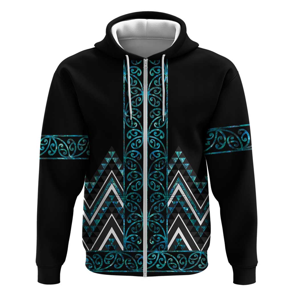 Paua Shell Aotearoa Mangopare Kowhaiwhai and Niho Taniwha Hoodie Maori New Zealand LT14 Zip Hoodie Turquoise - Polynesian Pride