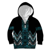 Paua Shell Aotearoa Mangopare Kowhaiwhai and Niho Taniwha Kid Hoodie Maori New Zealand LT14 Zip Hoodie Turquoise - Polynesian Pride