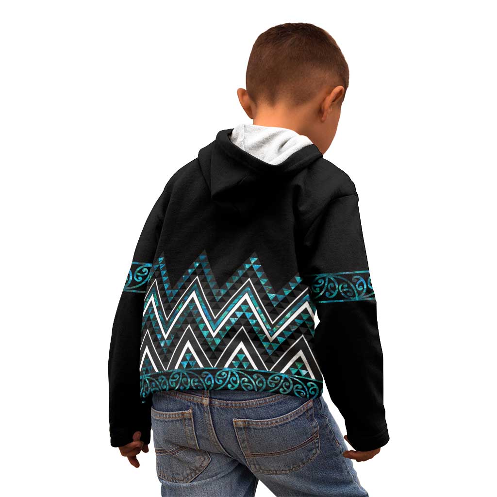 Paua Shell Aotearoa Mangopare Kowhaiwhai and Niho Taniwha Kid Hoodie Maori New Zealand LT14 - Polynesian Pride