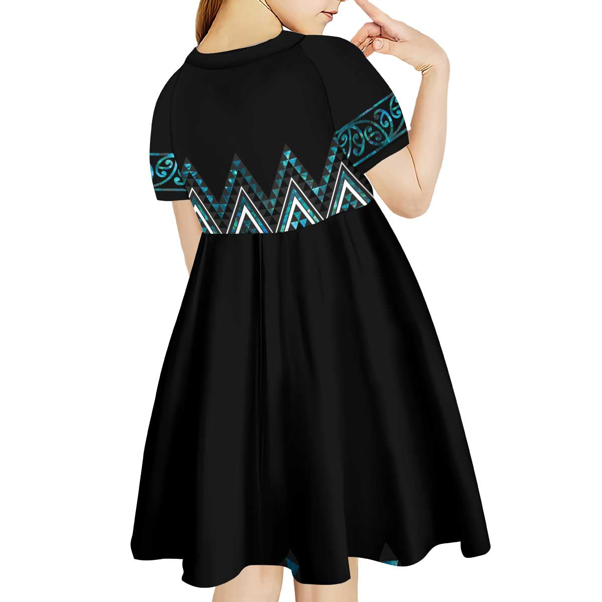 Paua Shell Aotearoa Mangopare Kowhaiwhai and Niho Taniwha Kid Short Sleeve Dress Maori New Zealand LT14 - Polynesian Pride