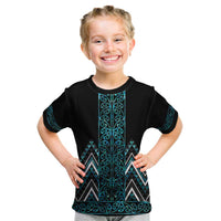 Paua Shell Aotearoa Mangopare Kowhaiwhai and Niho Taniwha Kid T Shirt Maori New Zealand LT14 Turquoise - Polynesian Pride