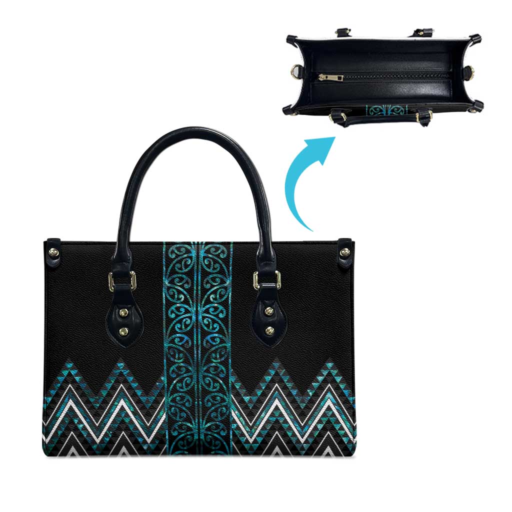 Paua Shell Aotearoa Mangopare Kowhaiwhai Niho Taniwha Leather Bag Maori New Zealand - Polynesian Pride