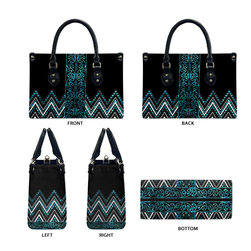 Paua Shell Aotearoa Mangopare Kowhaiwhai Niho Taniwha Leather Bag Maori New Zealand - Polynesian Pride