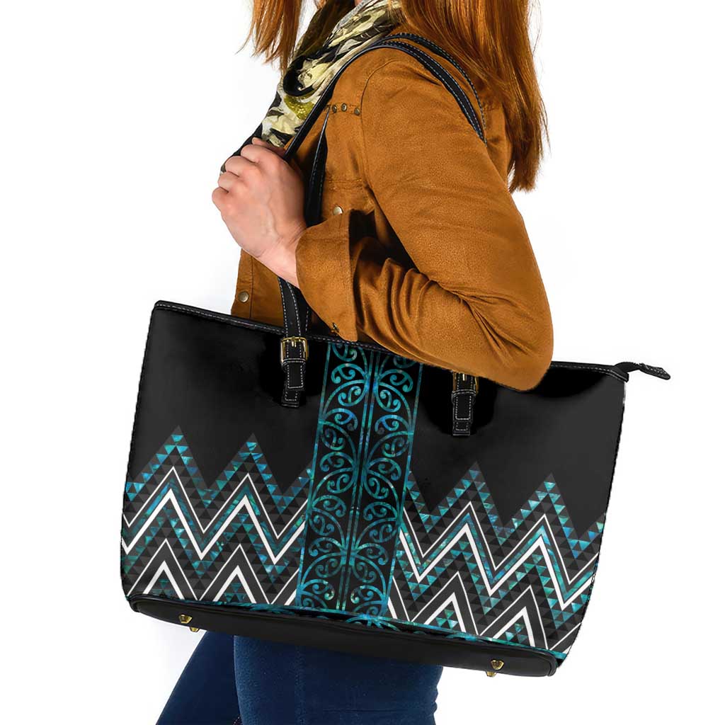Paua Shell Aotearoa Mangopare Kowhaiwhai and Niho Taniwha Leather Tote Bag Maori New Zealand