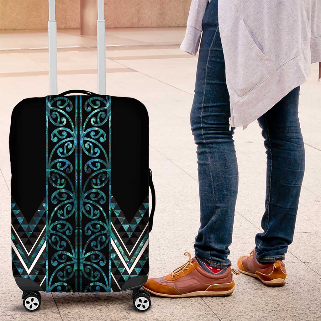 Paua Shell Aotearoa Mangopare Kowhaiwhai and Niho Taniwha Luggage Cover Maori New Zealand LT14 Turquoise - Polynesian Pride