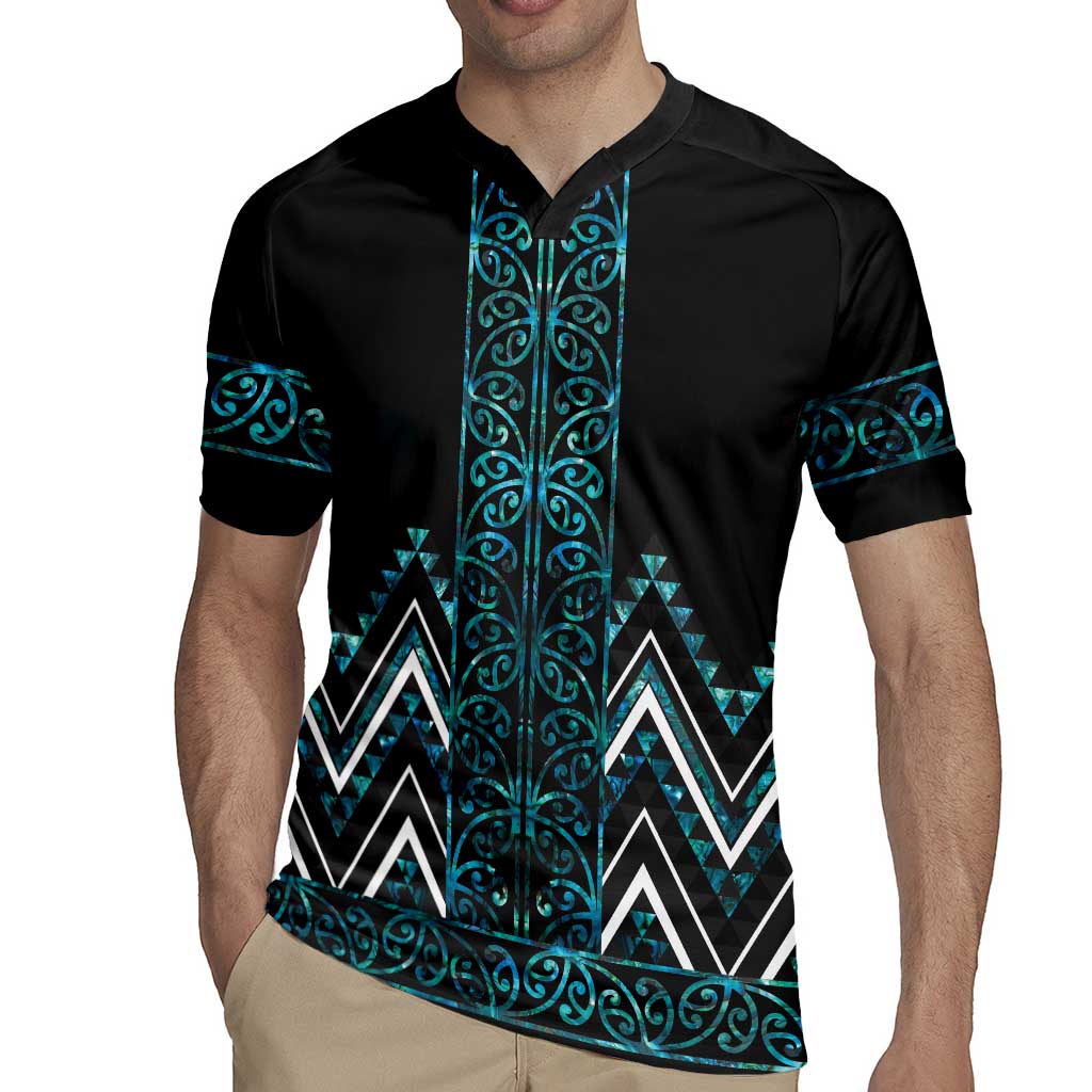Paua Shell Aotearoa Mangopare Kowhaiwhai and Niho Taniwha Rugby Jersey Maori New Zealand