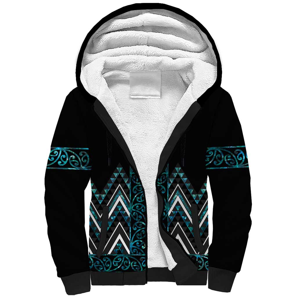 Paua Shell Aotearoa Mangopare Kowhaiwhai and Niho Taniwha Sherpa Hoodie Maori New Zealand LT14 Unisex Turquoise - Polynesian Pride