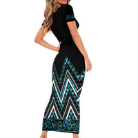 Paua Shell Aotearoa Mangopare Kowhaiwhai and Niho Taniwha Short Sleeve Bodycon Dress Maori New Zealand LT14 - Polynesian Pride