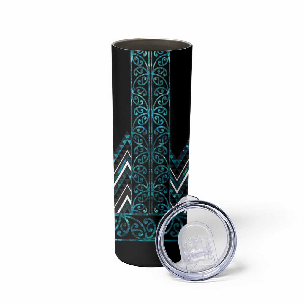 Paua Shell Aotearoa Mangopare Kowhaiwhai and Niho Taniwha Skinny Tumbler Maori New Zealand LT14 - Polynesian Pride