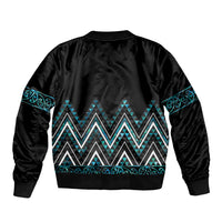 Paua Shell Aotearoa Mangopare Kowhaiwhai and Niho Taniwha Sleeve Zip Bomber Jacket Maori New Zealand