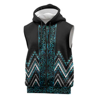 Paua Shell Aotearoa Mangopare Kowhaiwhai Niho Taniwha Sleeveless Zip Hoodie Maori New Zealand LT14 Turquoise - Polynesian Pride