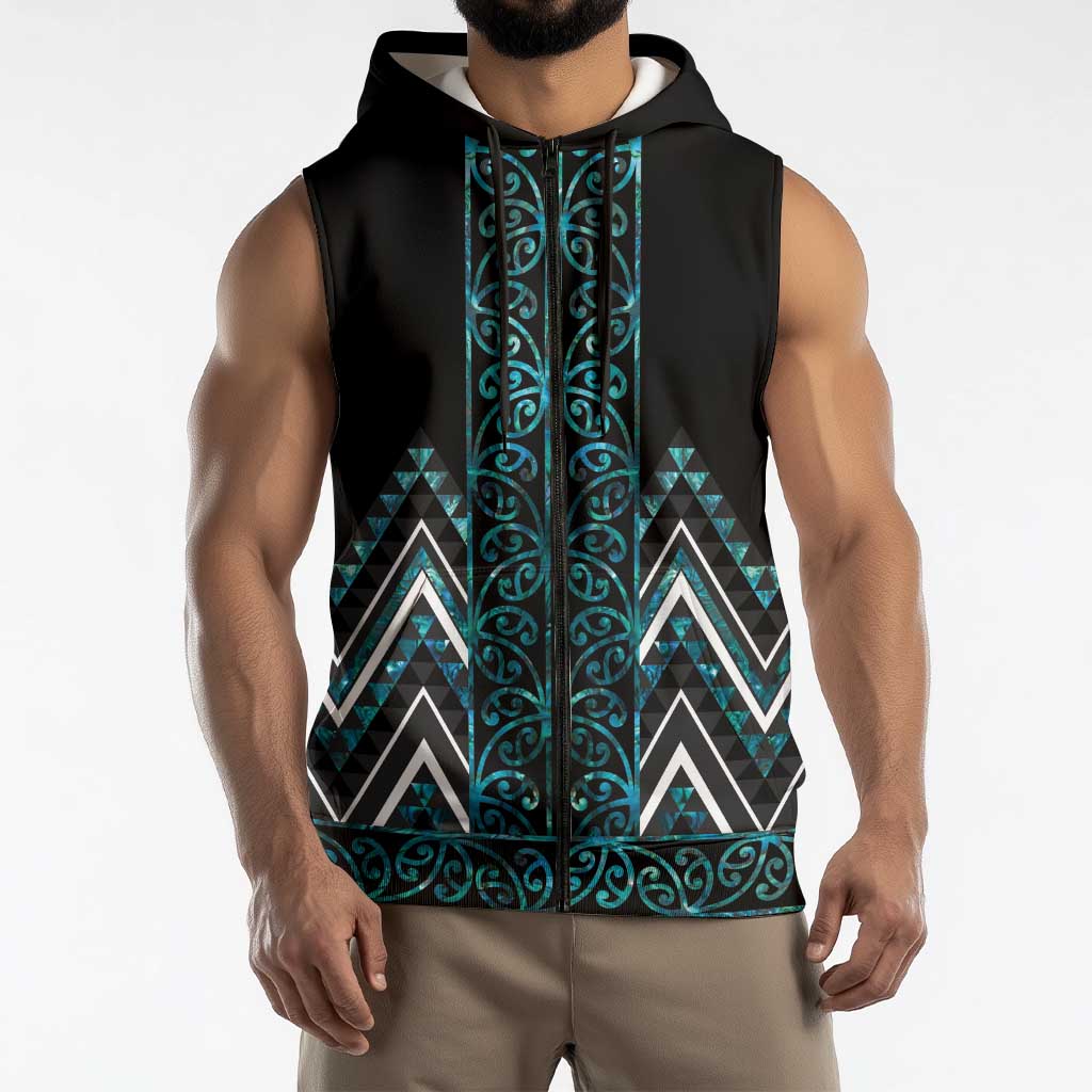 Paua Shell Aotearoa Mangopare Kowhaiwhai Niho Taniwha Sleeveless Zip Hoodie Maori New Zealand LT14 - Polynesian Pride