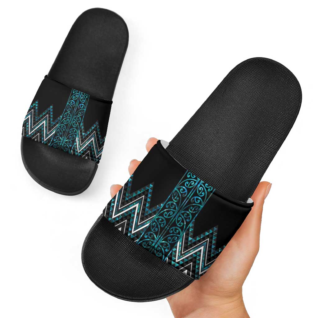 Paua Shell Aotearoa Mangopare Kowhaiwhai Niho Taniwha Slide Sandals Maori New Zealand - Polynesian Pride