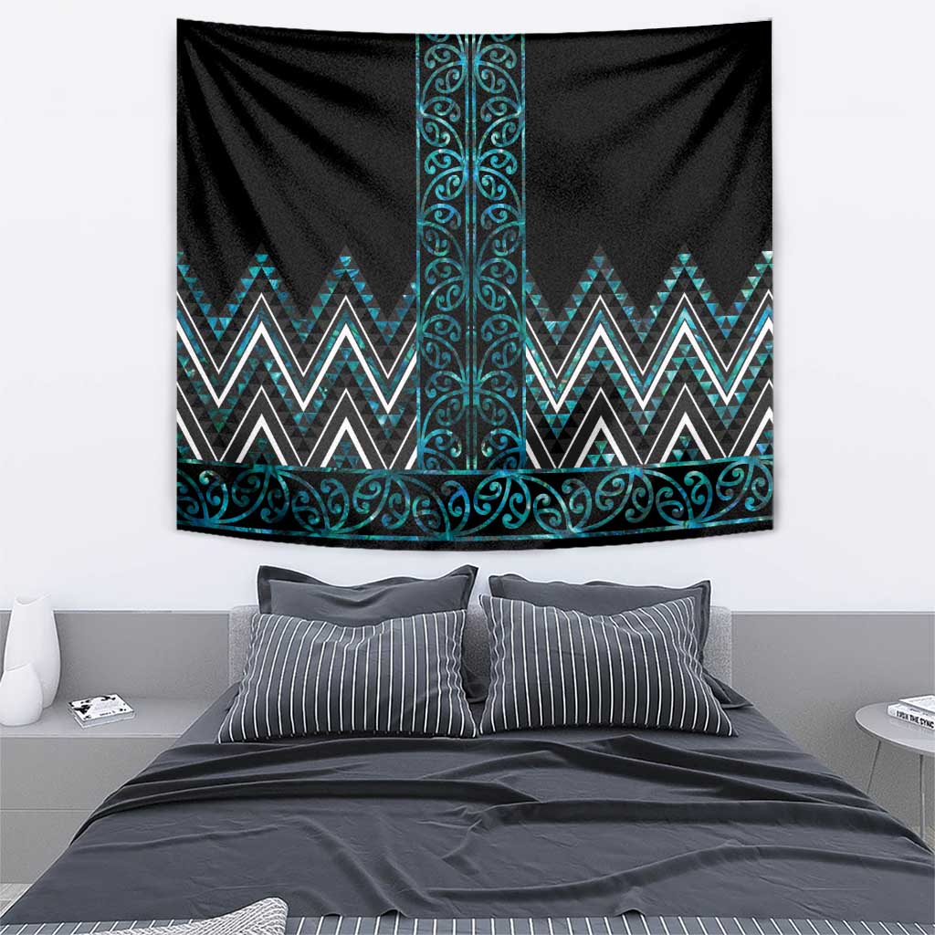Paua Shell Aotearoa Mangopare Kowhaiwhai and Niho Taniwha Tapestry Maori New Zealand