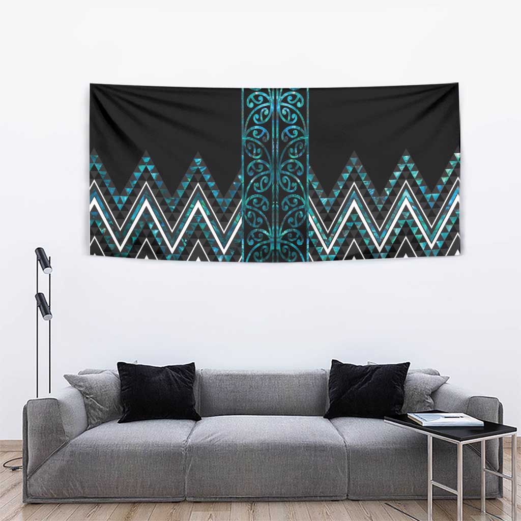 Paua Shell Aotearoa Mangopare Kowhaiwhai and Niho Taniwha Tapestry Maori New Zealand