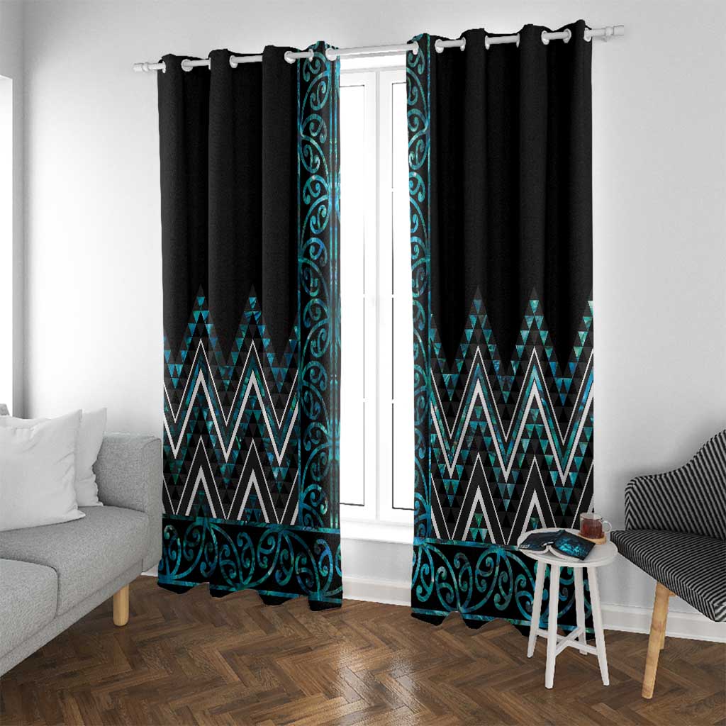 Paua Shell Aotearoa Mangopare Kowhaiwhai and Niho Taniwha Window Curtain Maori New Zealand
