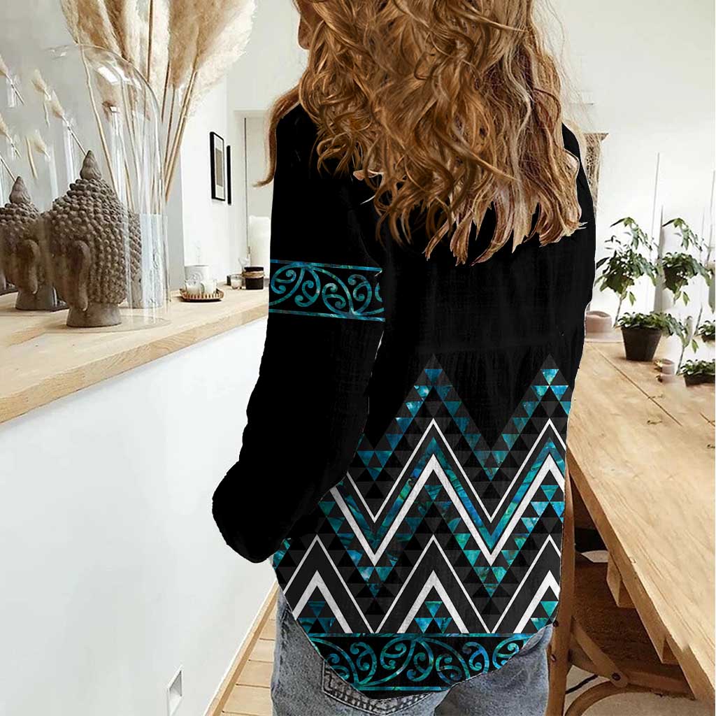 Paua Shell Aotearoa Mangopare Kowhaiwhai and Niho Taniwha Women Casual Shirt Maori New Zealand LT14 - Polynesian Pride
