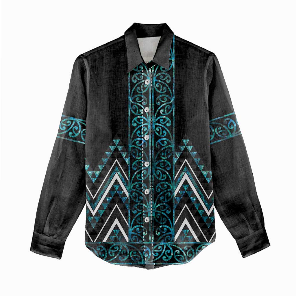 Paua Shell Aotearoa Mangopare Kowhaiwhai and Niho Taniwha Women Casual Shirt Maori New Zealand LT14 - Polynesian Pride