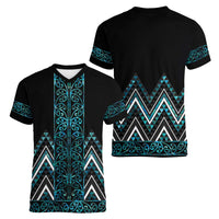 Paua Shell Aotearoa Mangopare Kowhaiwhai and Niho Taniwha Women V-Neck T-Shirt Maori New Zealand