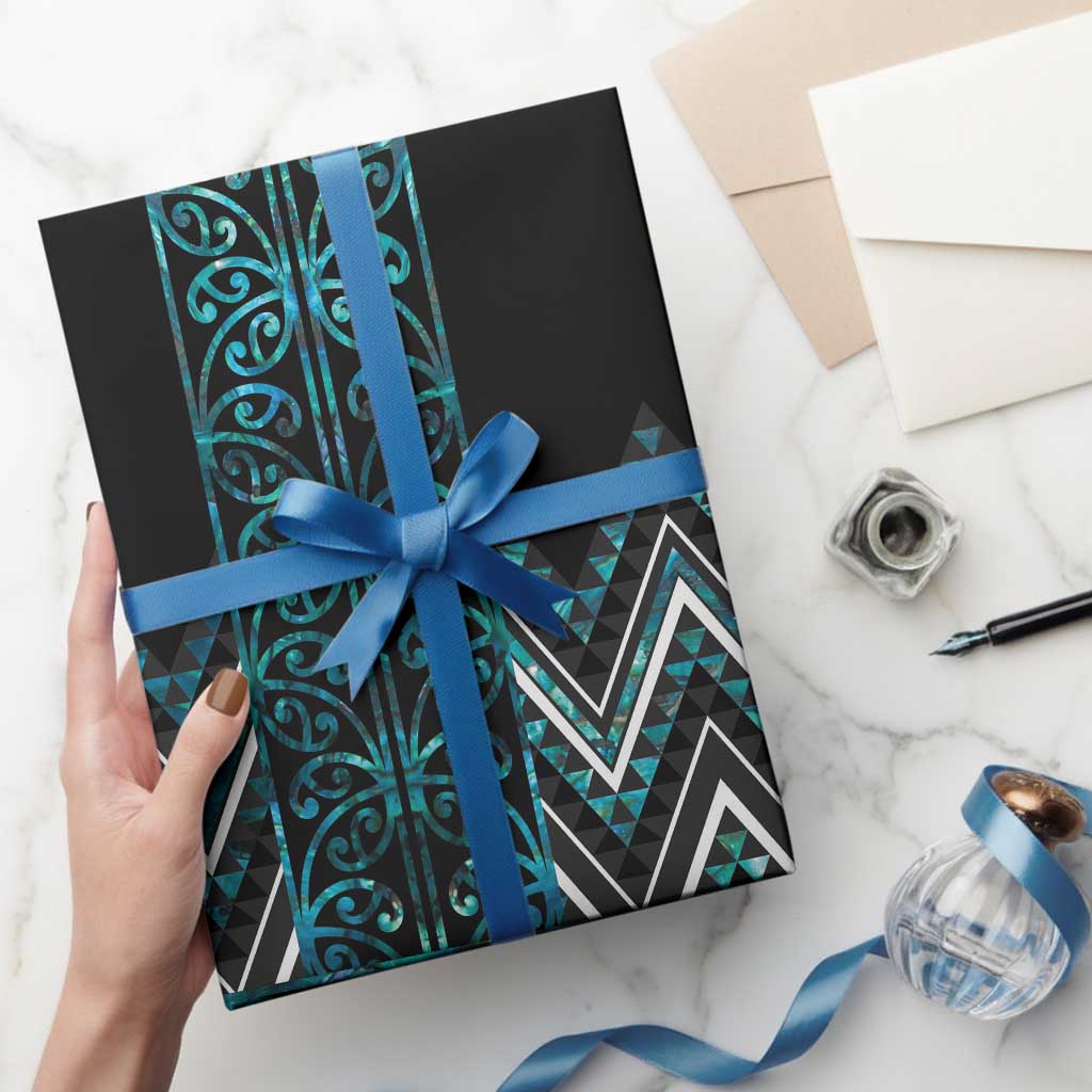 Paua Shell Aotearoa Mangopare Kowhaiwhai and Niho Taniwha Wrapping Paper Maori New Zealand - Polynesian Pride