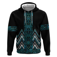 Paua Shell Aotearoa Mangopare Kowhaiwhai and Niho Taniwha Zip Hoodie Maori New Zealand LT14 Pullover Hoodie Turquoise - Polynesian Pride