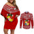 Tonga Rugby Couples Matching Off Shoulder Short Dress and Long Sleeve Button Shirts 2023 World Cup Tongan Kupesi Ngatu Pattern LT14 Red - Polynesian Pride