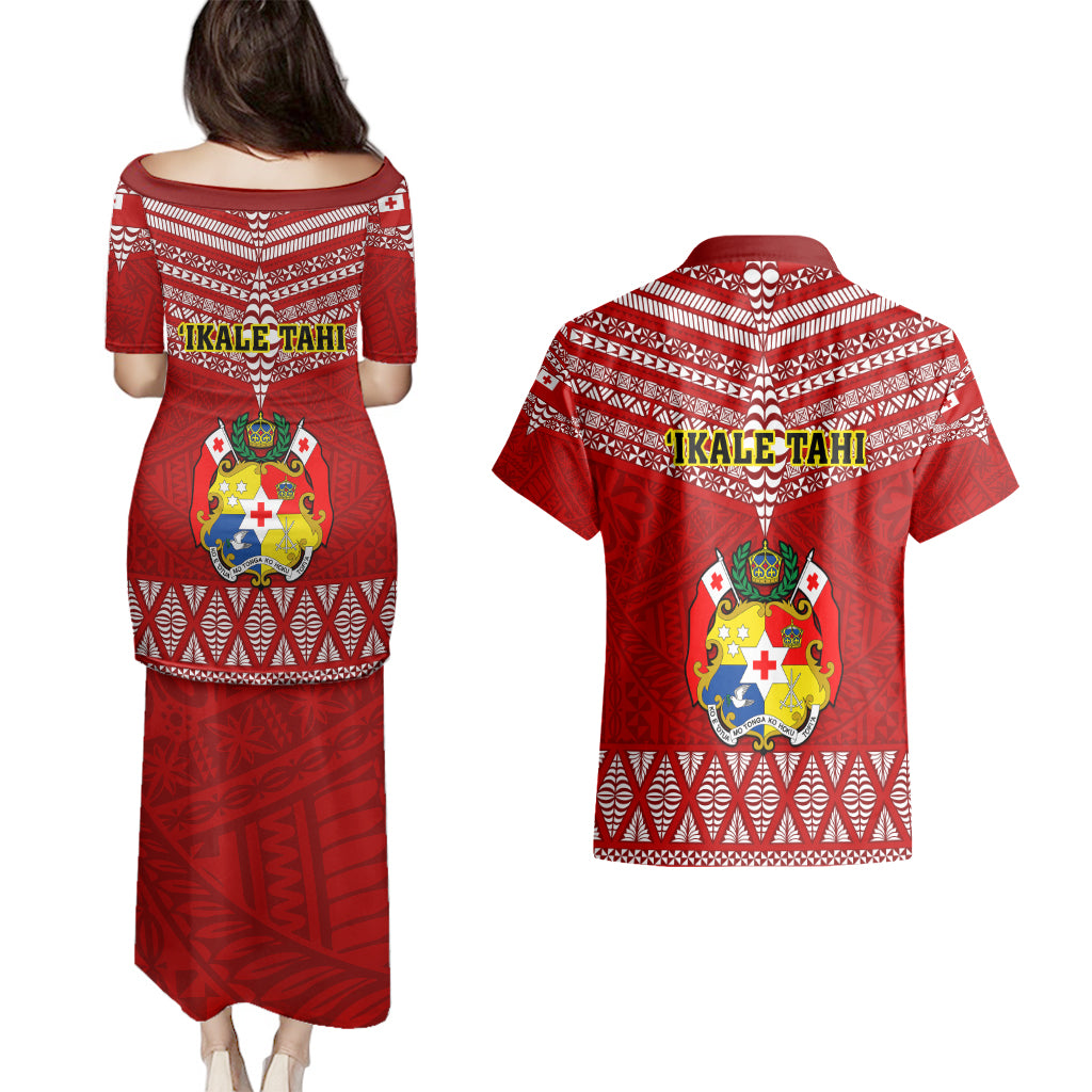 Tonga Rugby Couples Matching Puletasi Dress and Hawaiian Shirt 2023 World Cup Tongan Kupesi Ngatu Pattern LT14 - Polynesian Pride