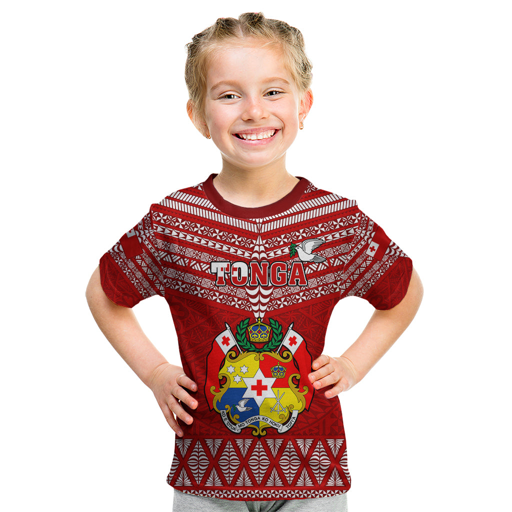 Tonga Rugby Kid T Shirt 2023 World Cup Tongan Kupesi Ngatu Pattern LT14 Red - Polynesian Pride