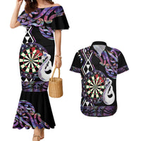 Personalised New Zealand Darts Couples Matching Mermaid Dress and Hawaiian Shirt Ngutukaka Manaia Taniko Luxury Purple LT14 Purple - Polynesian Pride