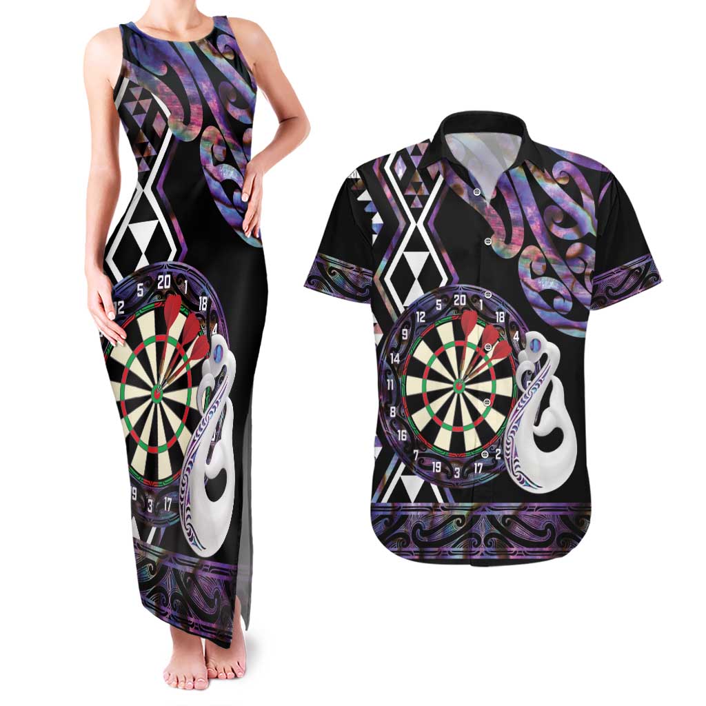 Personalised New Zealand Darts Couples Matching Tank Maxi Dress and Hawaiian Shirt Ngutukaka Manaia Taniko Luxury Purple LT14 Purple - Polynesian Pride